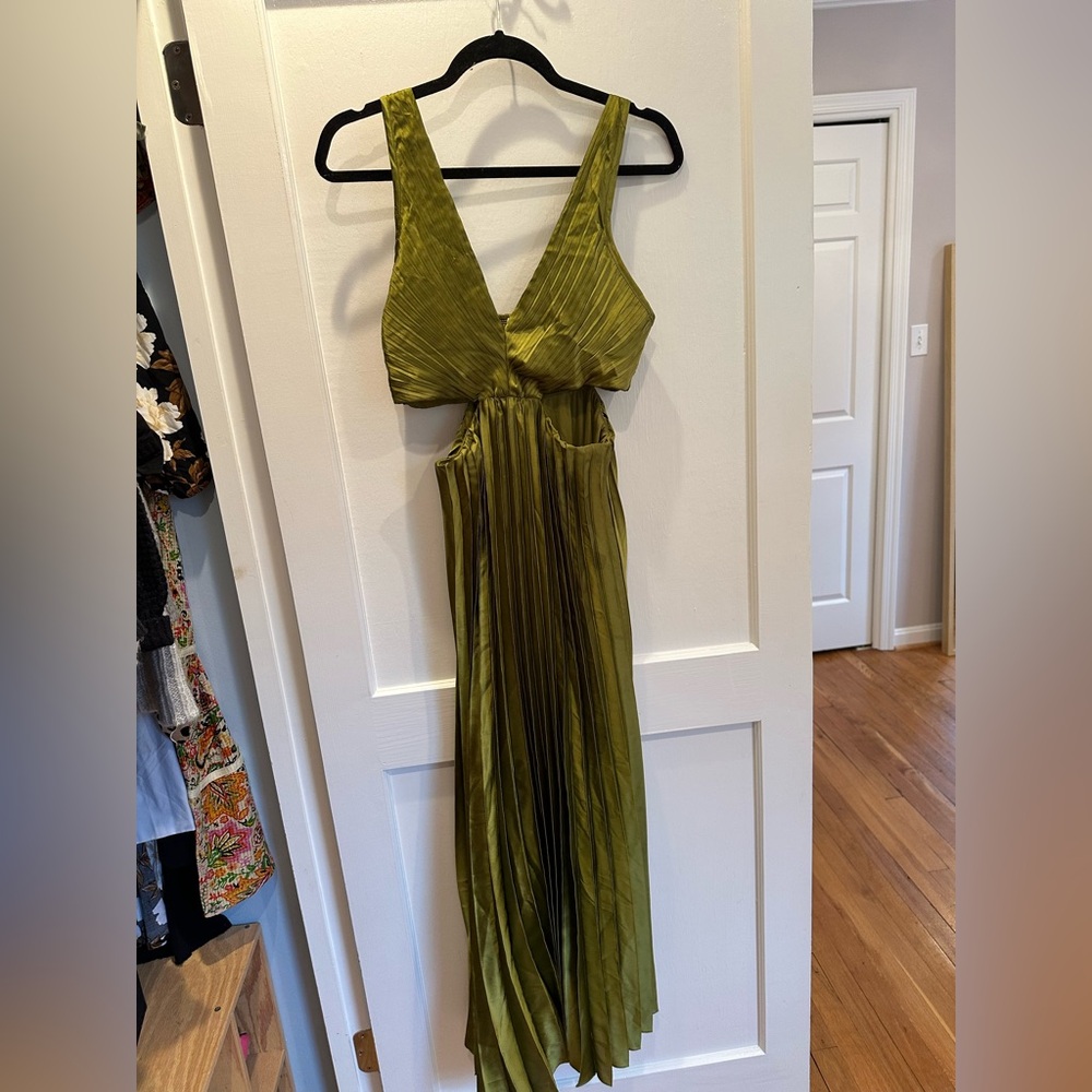 Sincerely Jules green satin midi dress with cut outs